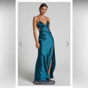 Showpo Anneke Maxi Dress - V Neck Open Back in Petrol Green